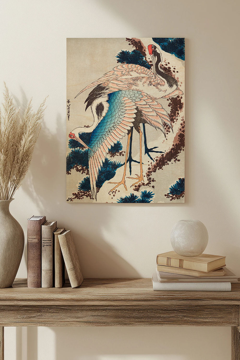 Cranes on snow-covered pine Print - Oakavia