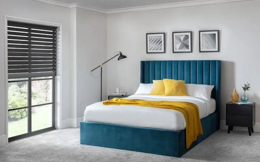 Langham Scalloped Headboard Storage Bed 135cm Double - Teal Julian Bowen