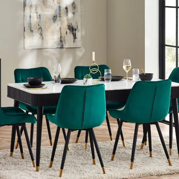 Louis Fluted Stone Top Dining Table With Drawers - Black - product image