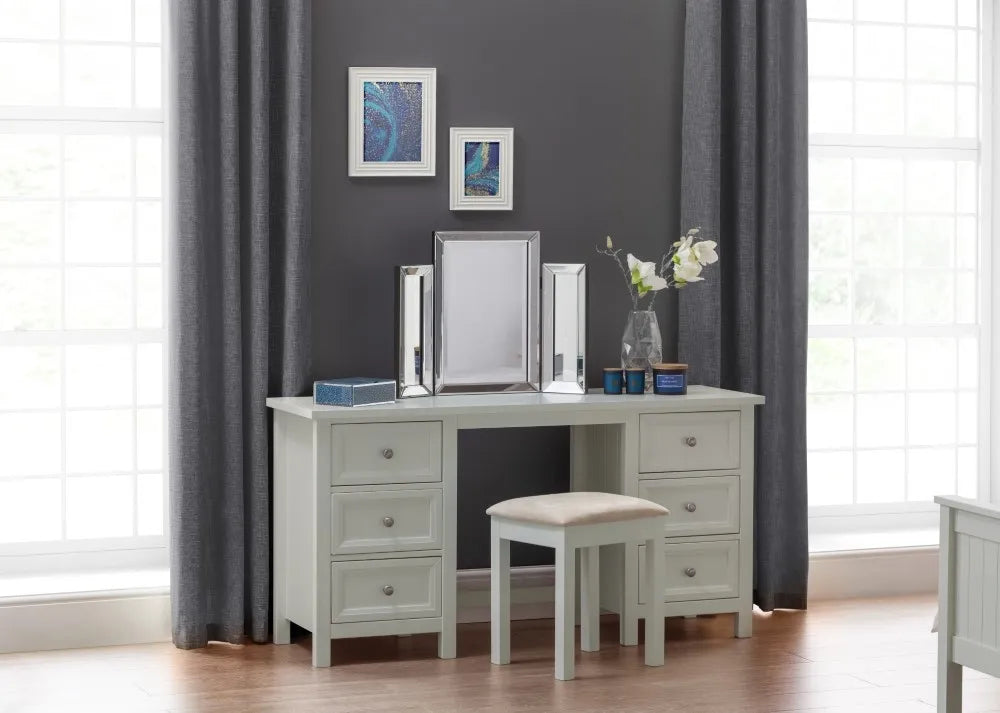 dove grey dressing table Provencale 5 Drawer Dressing Table & Stool Set (Dove Grey) Qualita Ltd