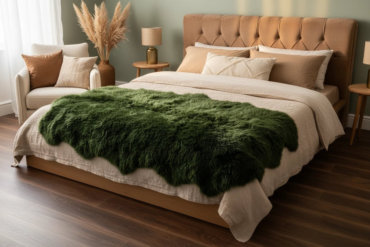 Sextuple Olive Green Sheepskin Rug - product image