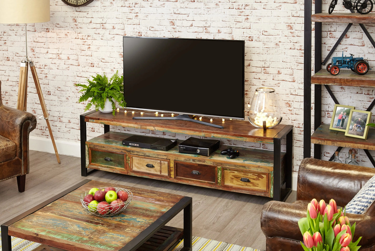 Wood Furniture UK - Shop Urban Chic Open Widescreen Television Cabinet - Oakavia