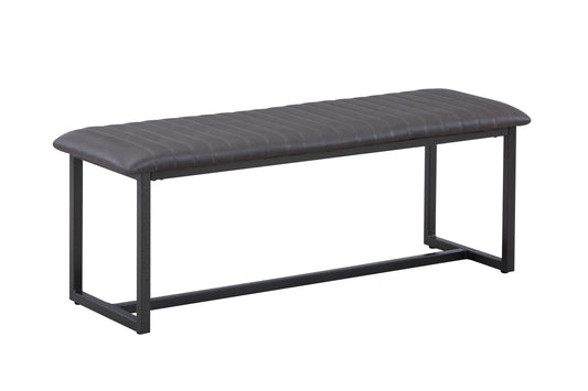 Vintage Grey Leather Dining Bench - Oakavia