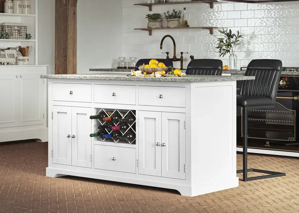 White Kitchen Island With Grey Granite Worktop - Oakavia