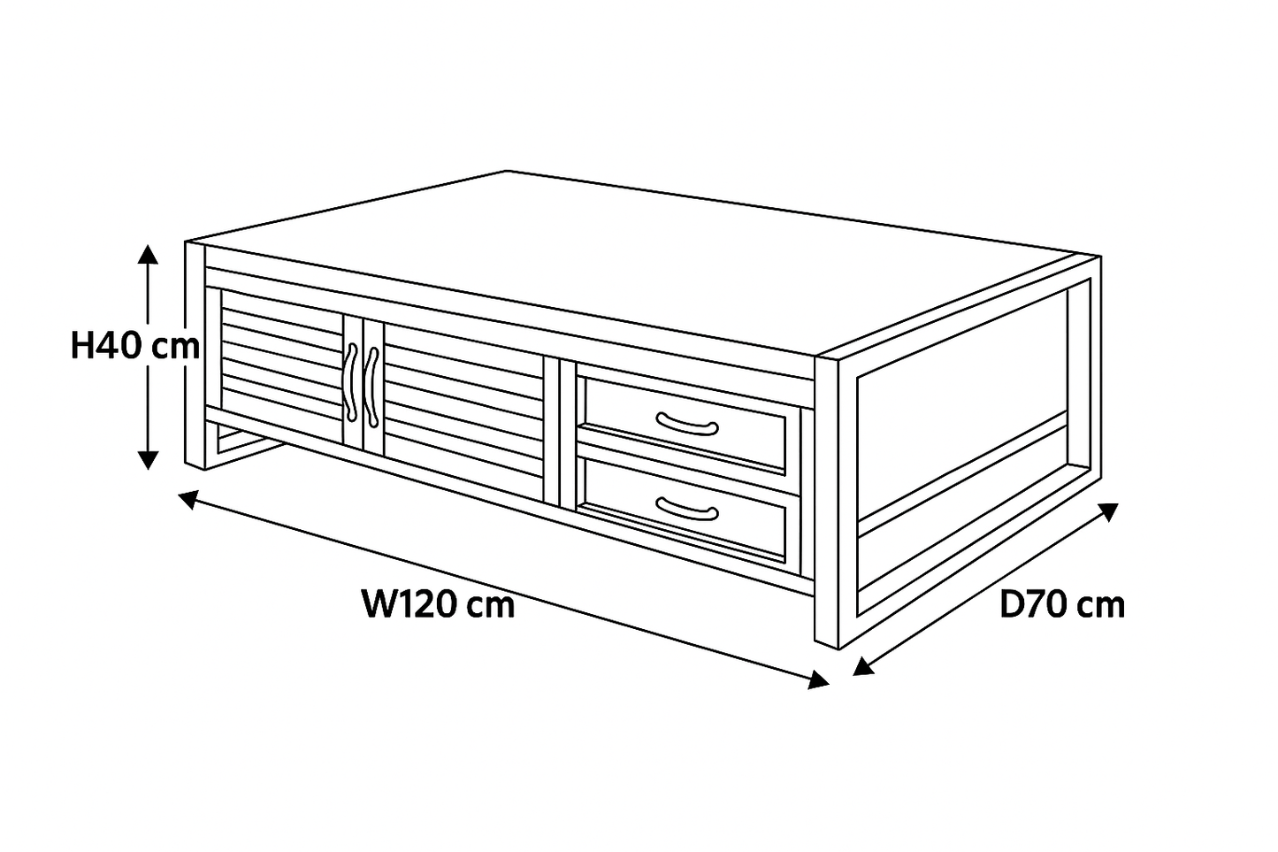 Urban Chic 4 Door 4 Drawers Large Coffee Table