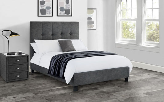 Sorrento High Headboard Bed 150cm King Size - Slate Grey Linen Julian Bowen