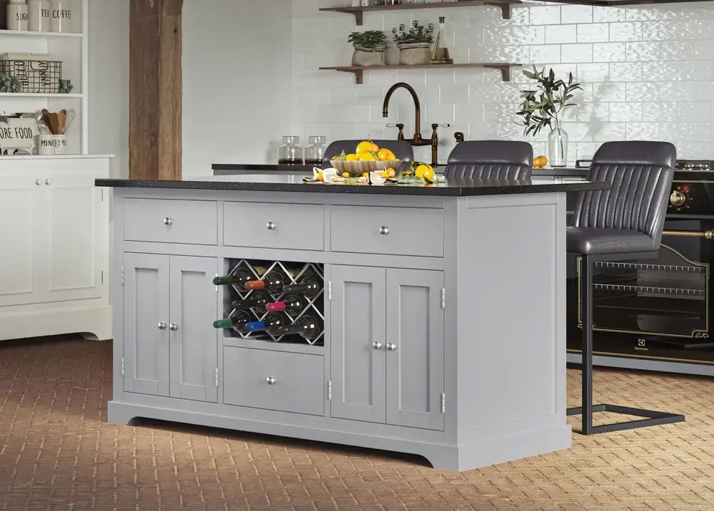 Grey Kitchen Island With Black Granite Worktop - Oakavia